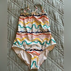 American Apparel White and Multicolor squiggle rainbow wave one piece swimsuit
